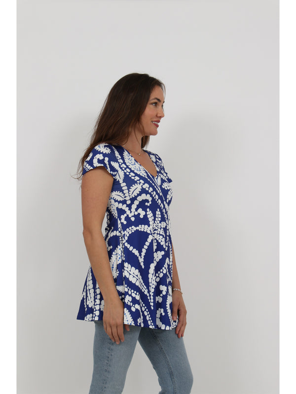 Essential Womens Paisley Print V Neck Short Sleeve Flared Tunic Top