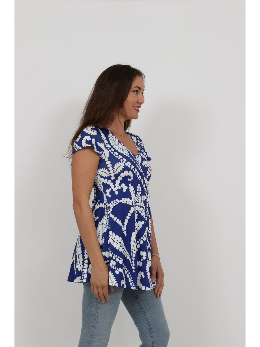 Essential Womens Paisley Print V Neck Short Sleeve Flared Tunic Top