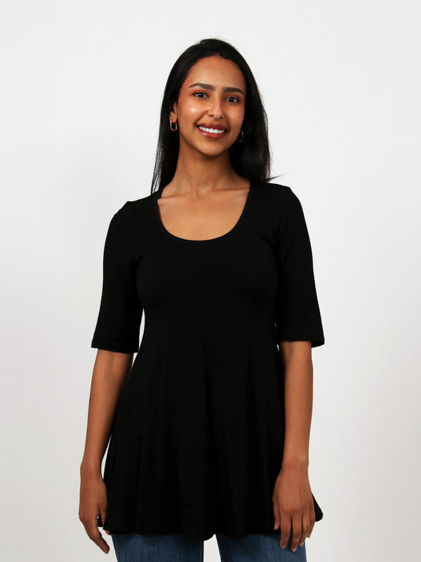 Basic Womens Elbow Sleeve Swing Tunic Top