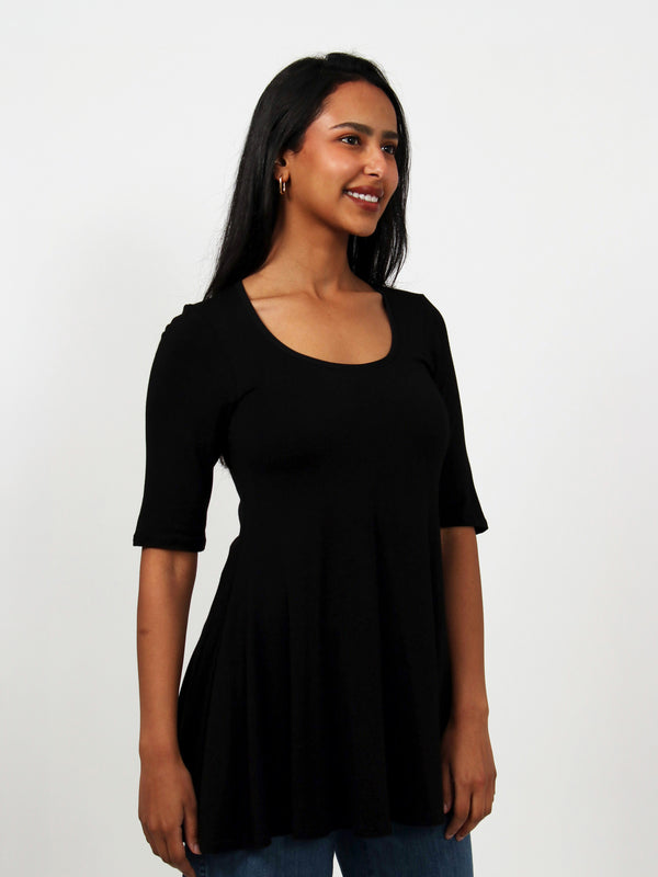 Basic Womens Elbow Sleeve Swing Tunic Top