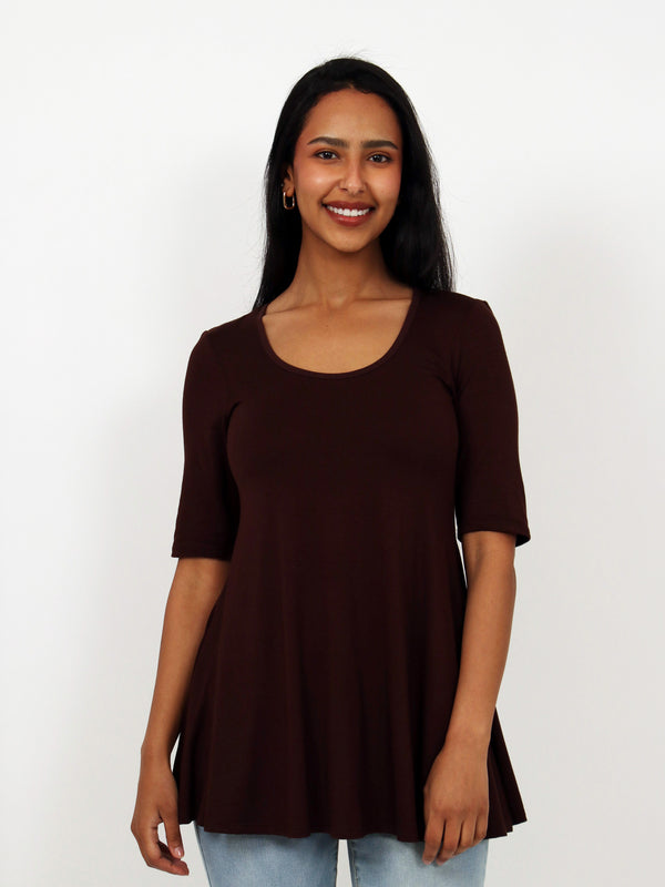 Basic Womens Elbow Sleeve Swing Tunic Top