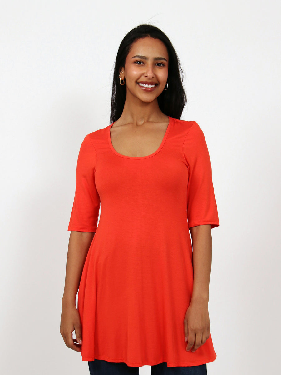 Basic Womens Elbow Sleeve Swing Tunic Top