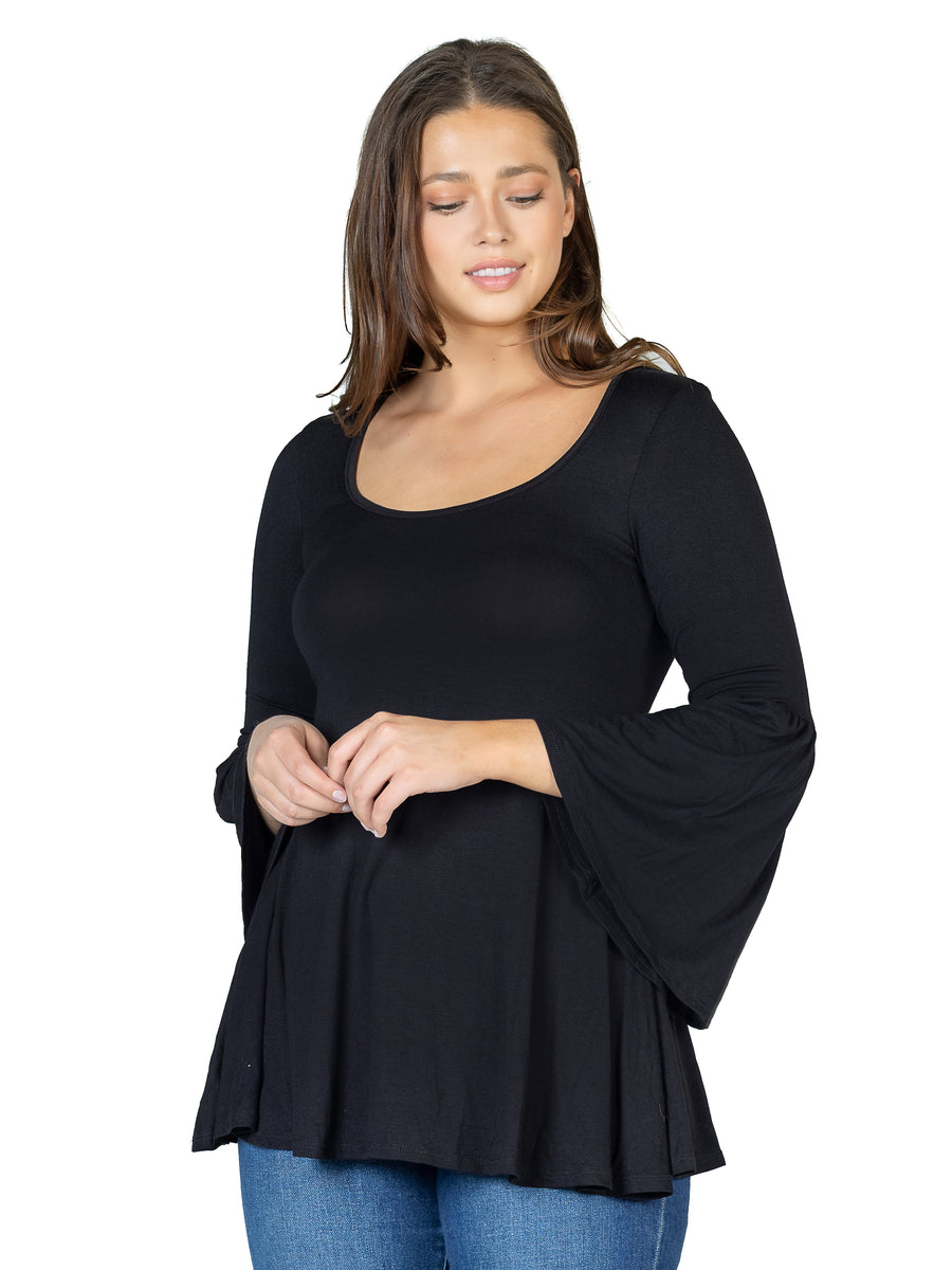 Essential Womens Long Bell Sleeve Flared Tunic Top
