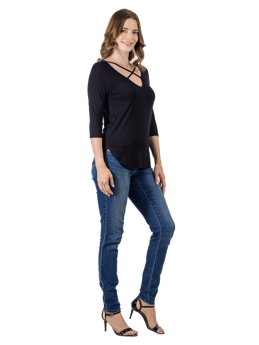 Essential Womens Criss Cross Round Hemline Tunic Top