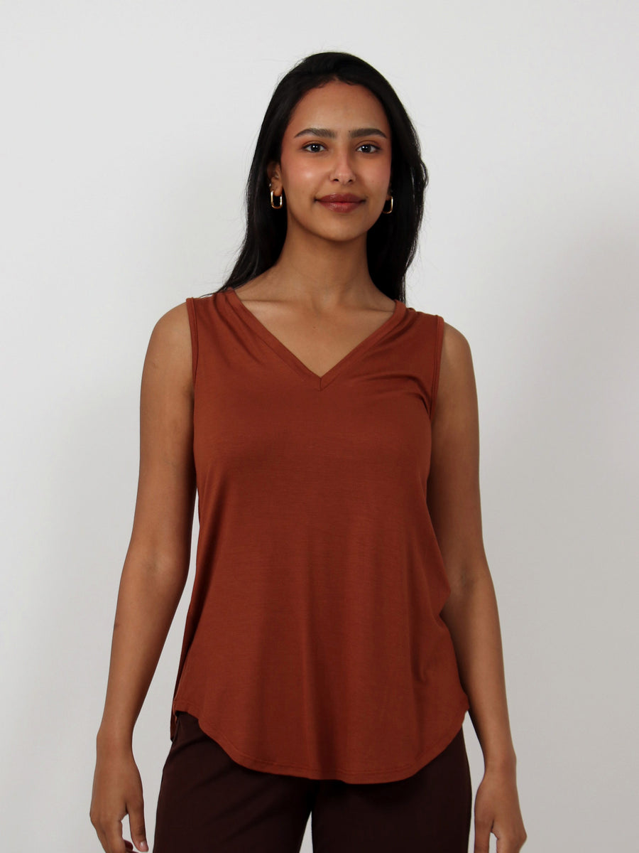 Basic Womens V Neck Round Hemline Tunic Tank Top