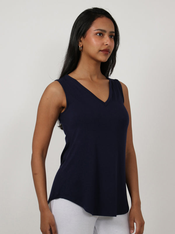 Basic Womens V Neck Round Hemline Tunic Tank Top