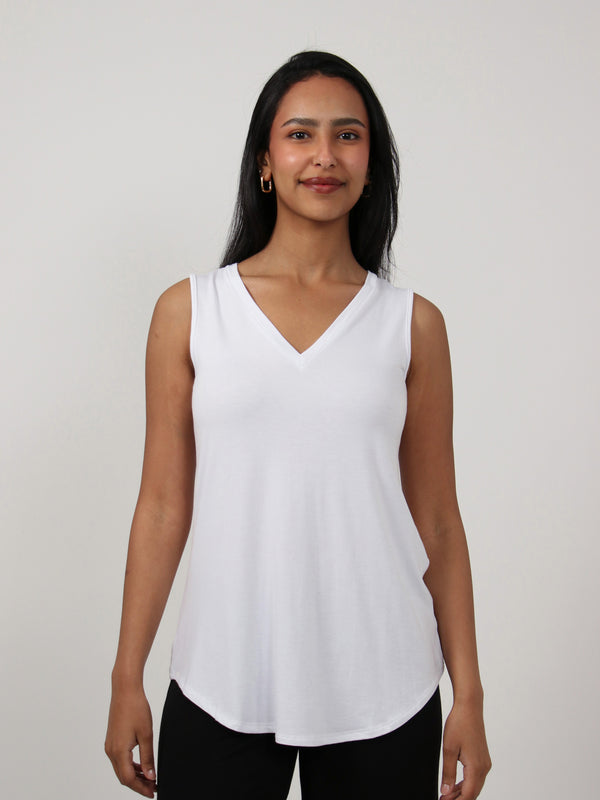 Basic Womens V Neck Round Hemline Tunic Tank Top