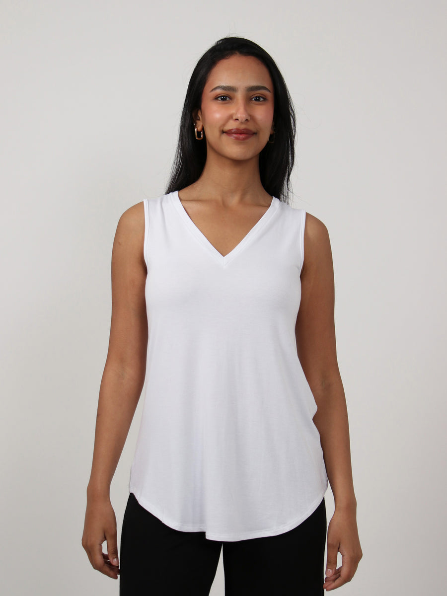 Basic Womens V Neck Round Hemline Tunic Tank Top