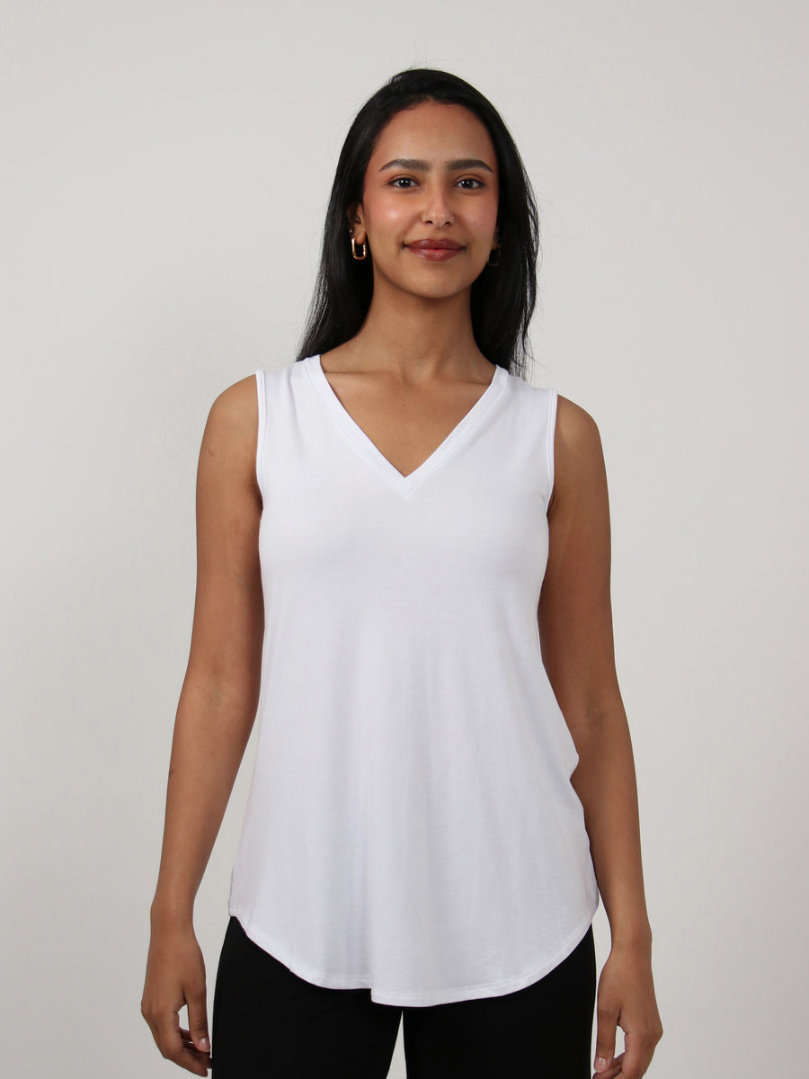 Basic Womens V Neck Round Hemline Tunic Tank Top