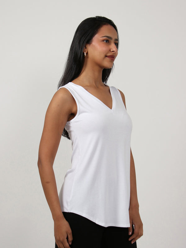 Basic Womens V Neck Round Hemline Tunic Tank Top
