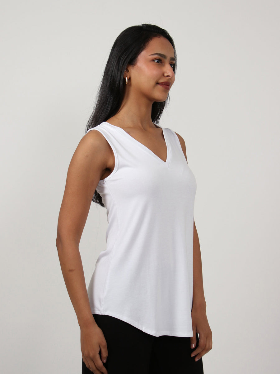 Basic Womens V Neck Round Hemline Tunic Tank Top