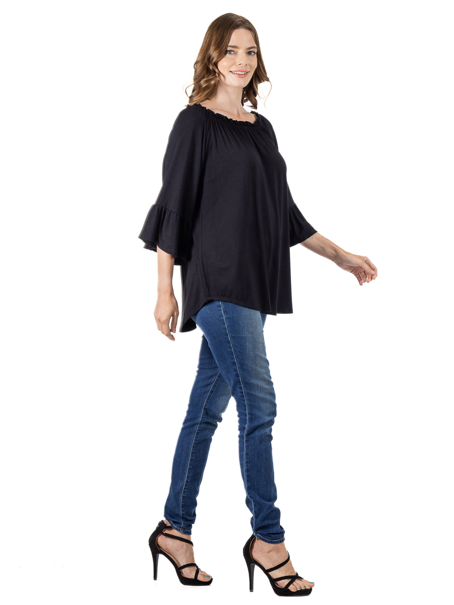 Essential Womens Bell Sleeve Loose Fit Tunic Top