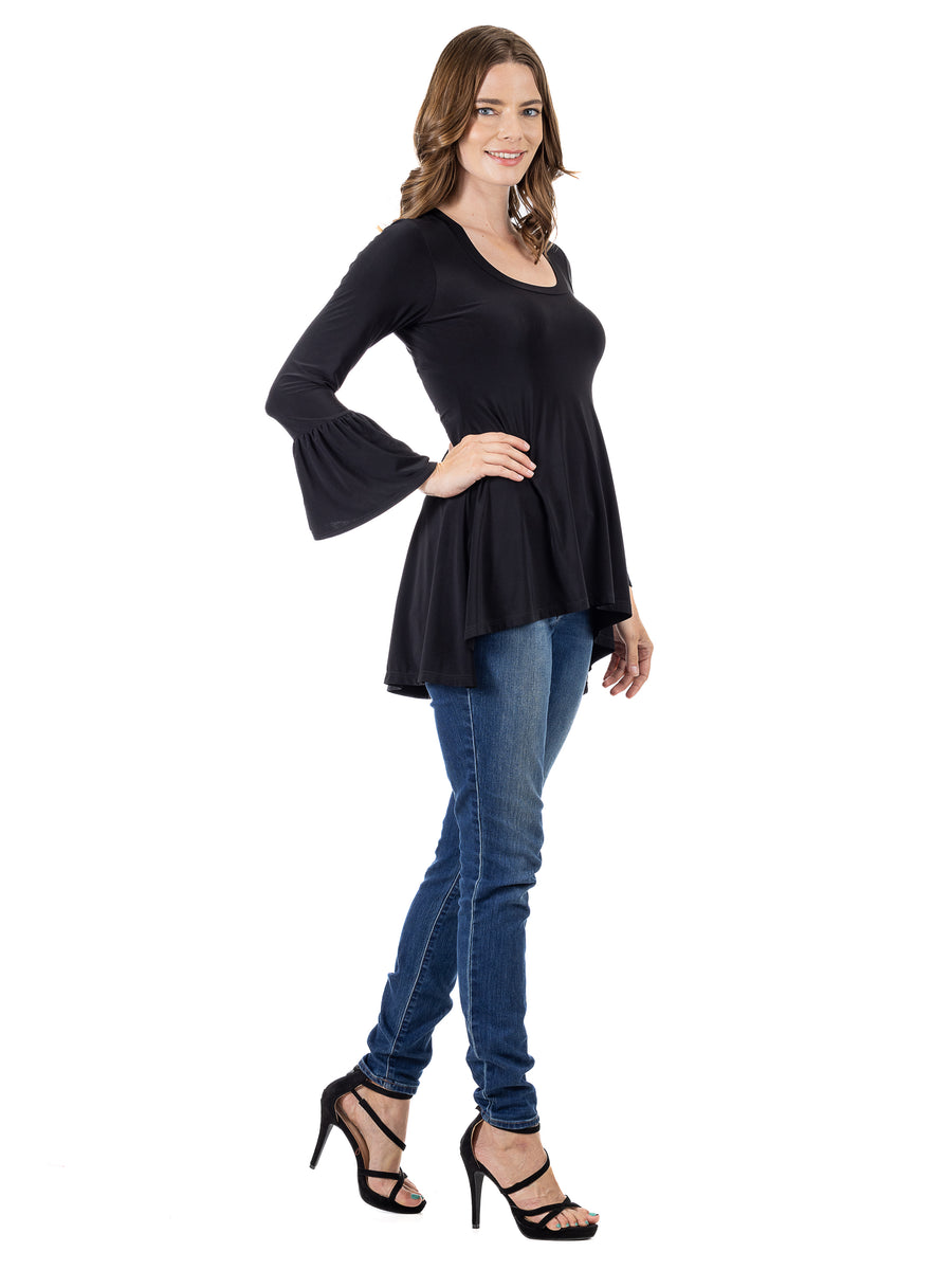 Essential Womens Long Bell Sleeve High Low Tunic Top