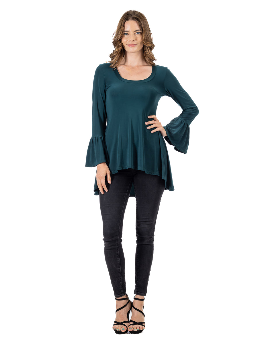 Essential Womens Long Bell Sleeve High Low Tunic Top