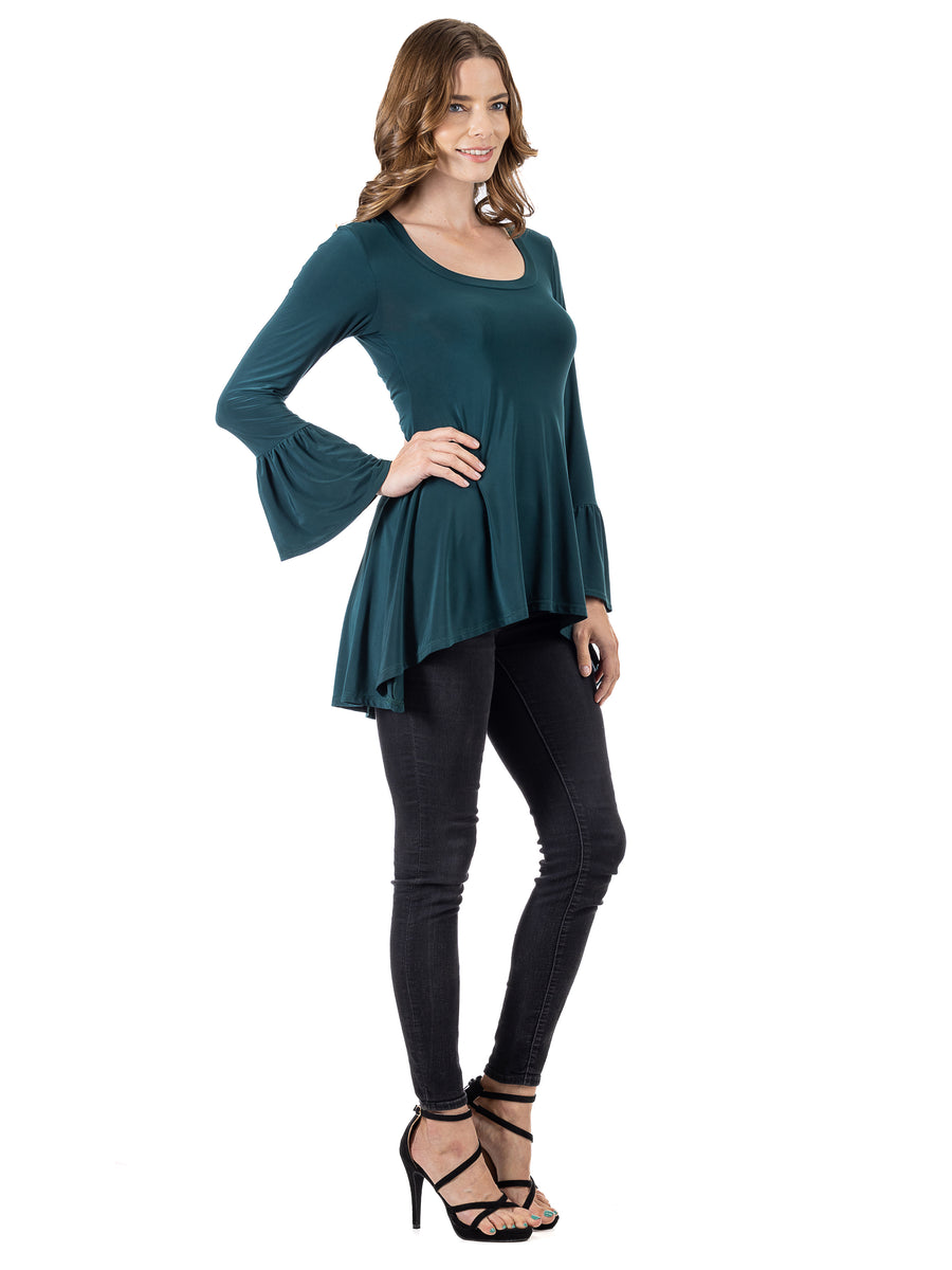 Essential Womens Long Bell Sleeve High Low Tunic Top