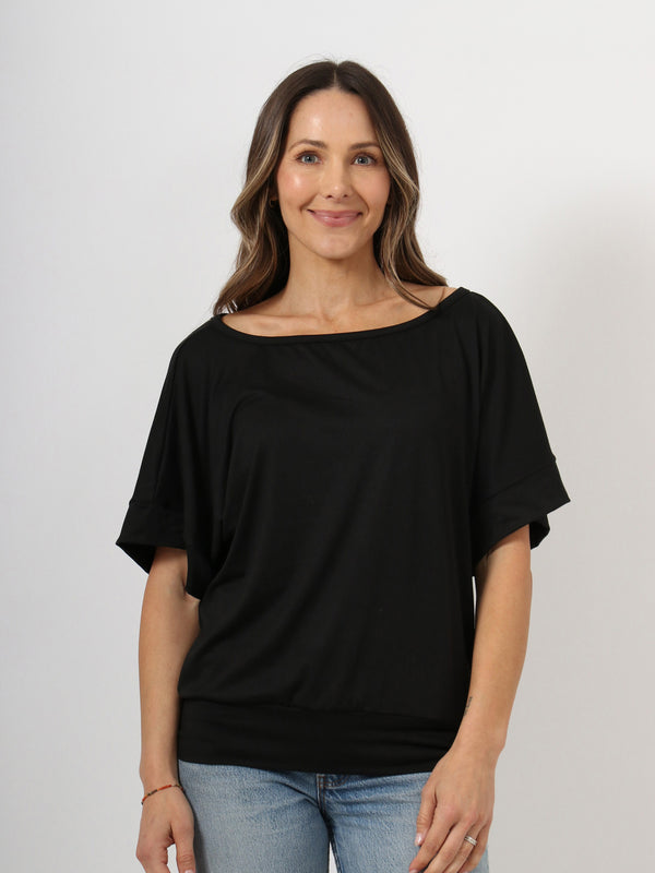 Basic Womens Boat Neck Dolman Sleeve Top