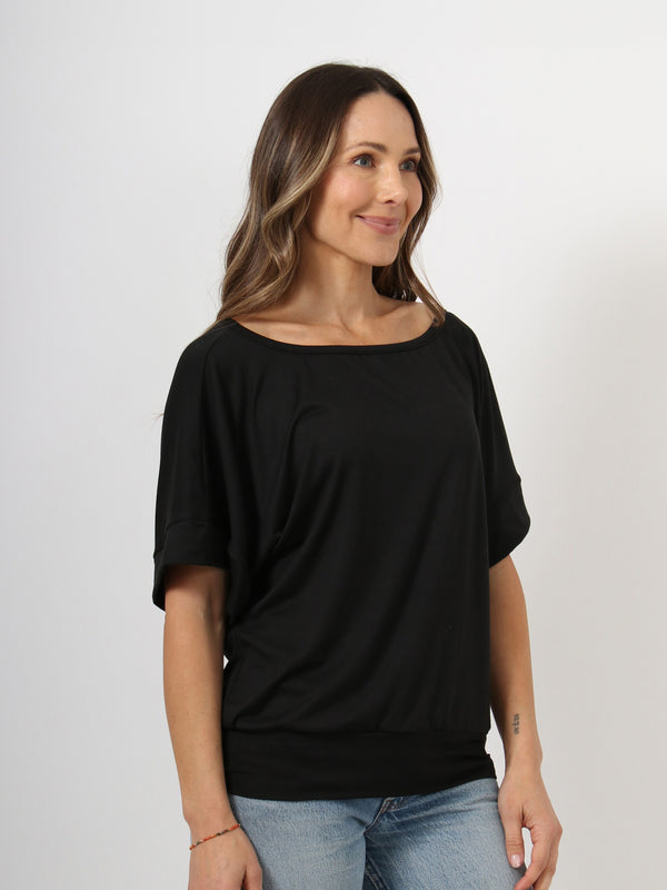 Basic Womens Boat Neck Dolman Sleeve Top