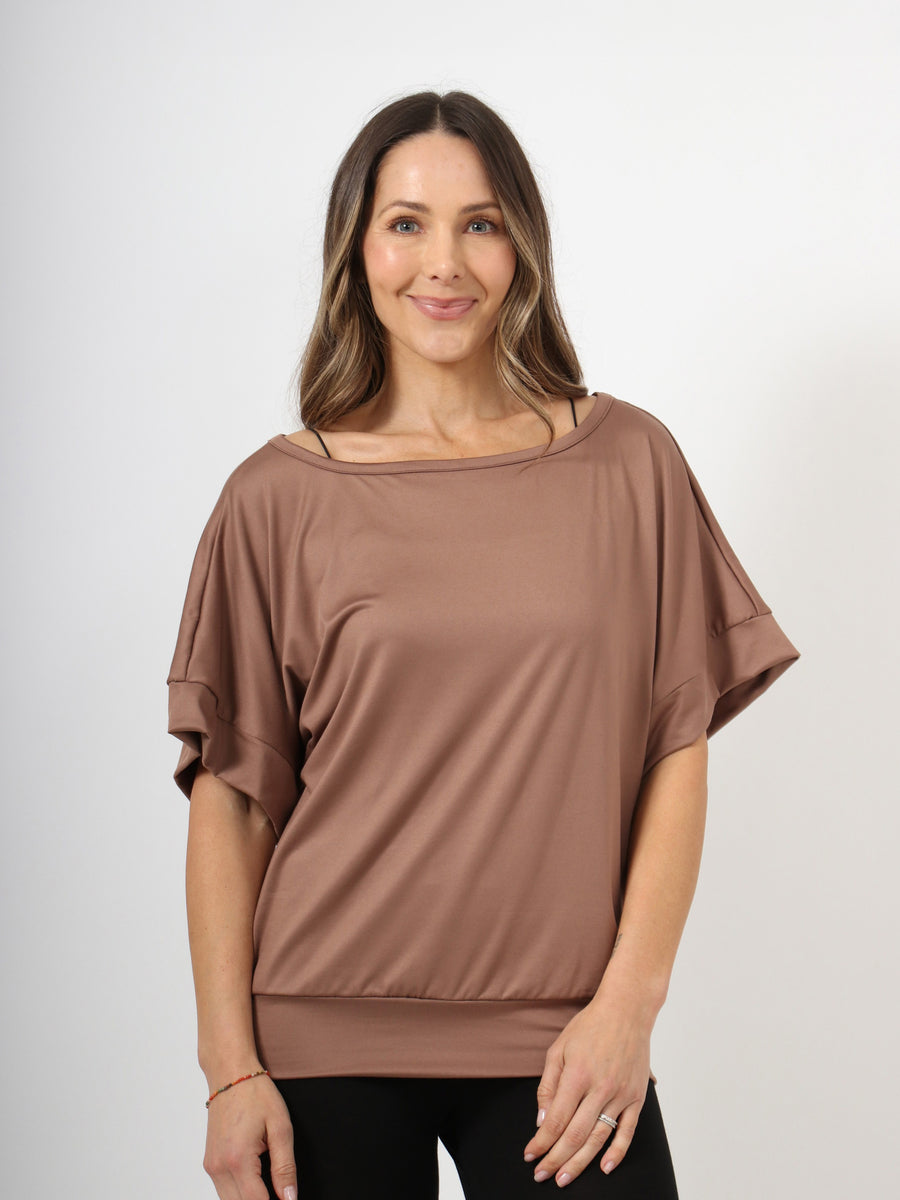 Basic Womens Boat Neck Dolman Sleeve Top