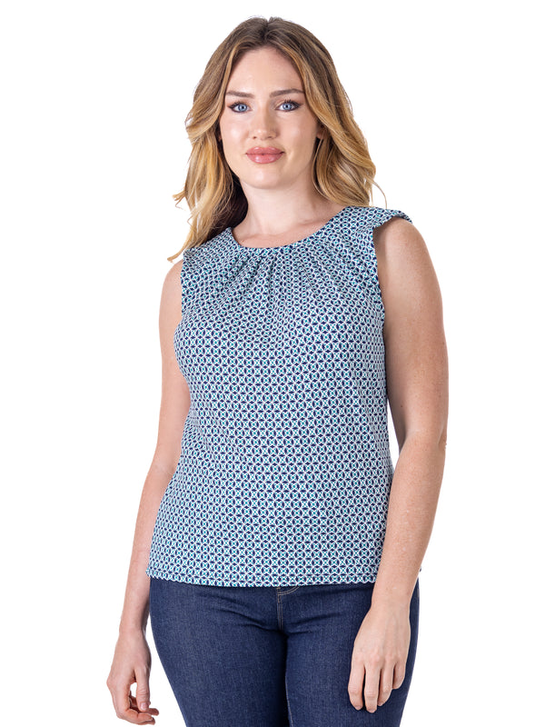 Essential Petite Pleated Crew Neckline Back Closure Sleeveless Top