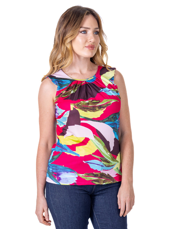 Essential Petite Pleated Crew Neckline Back Closure Sleeveless Top