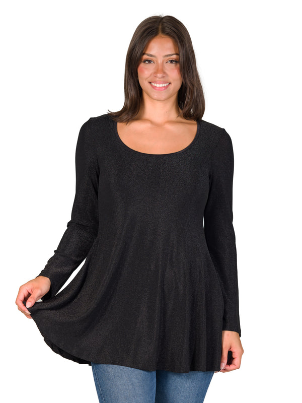 Elevate Womens Scoop Neck Long Sleeve Shimmery Fabric Tunic Top
