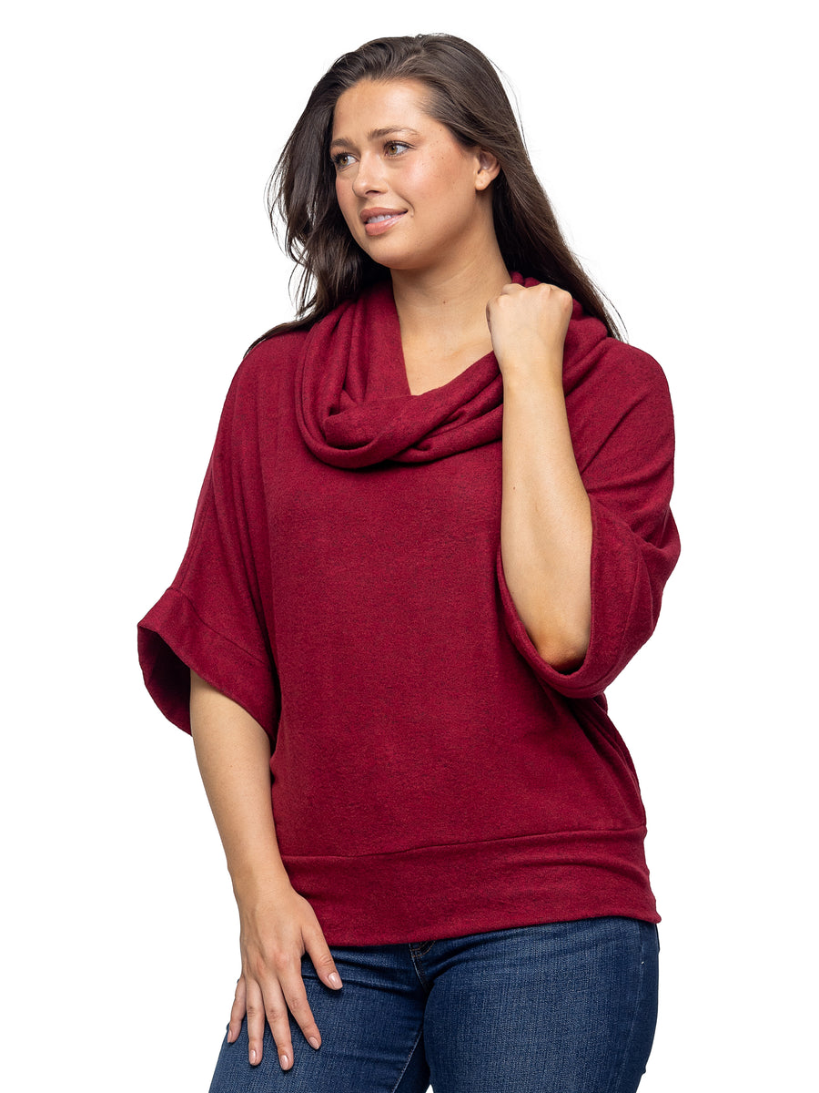 Essential Womens Cowl Neck Dolman Sleeve Sweater Top