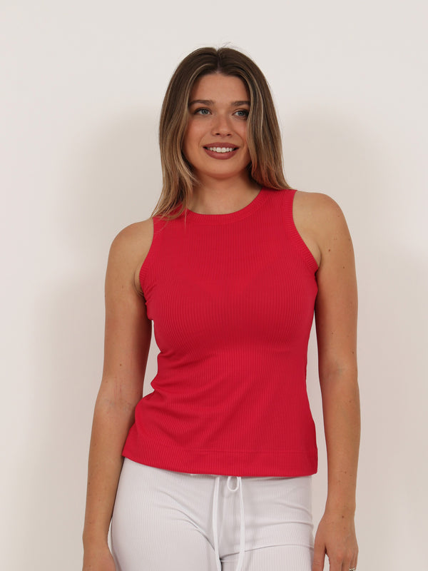 Basic Womens Ribbed Knit Round Neck Sleeveless Tank Top