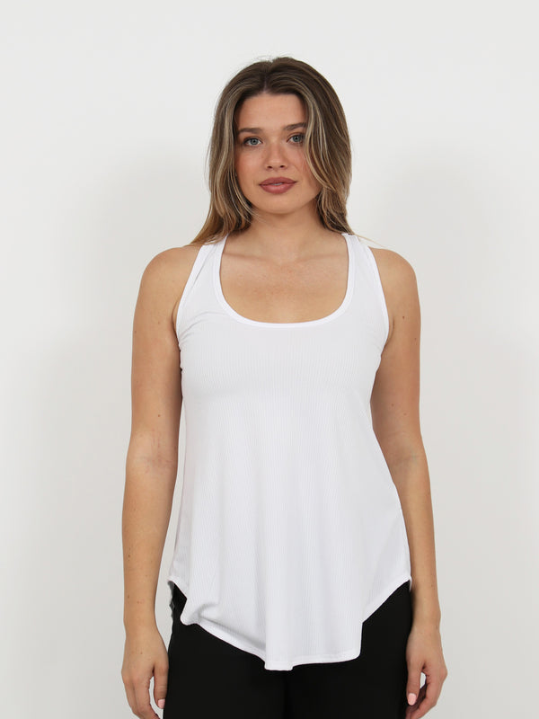 Basic Womens Ribbed Knit Sleeveless Scoop Neck Long Flared Tank Top