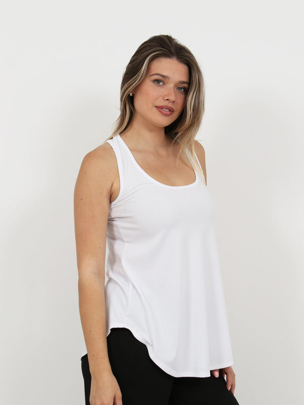 Basic Womens Ribbed Knit Sleeveless Scoop Neck Long Flared Tank Top