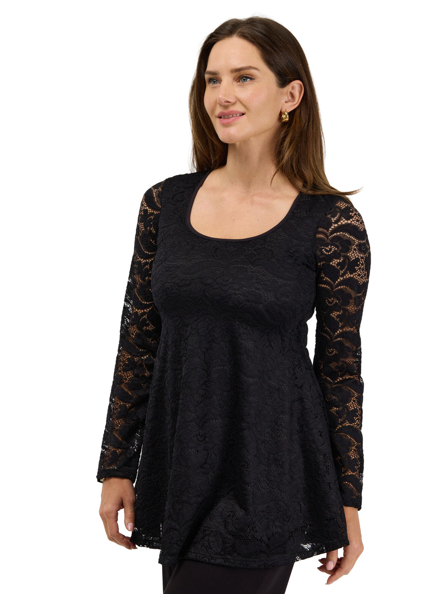 24seven Comfort Elevate Womens Lace Long Sleeve Scoop Neck Tunic Top