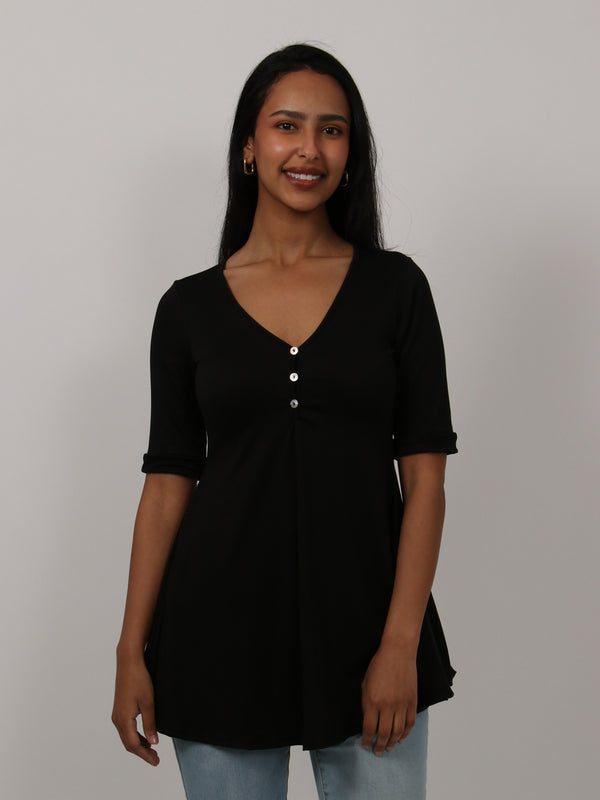 Basic Womens Short Sleeve with Button Detail Tunic Top