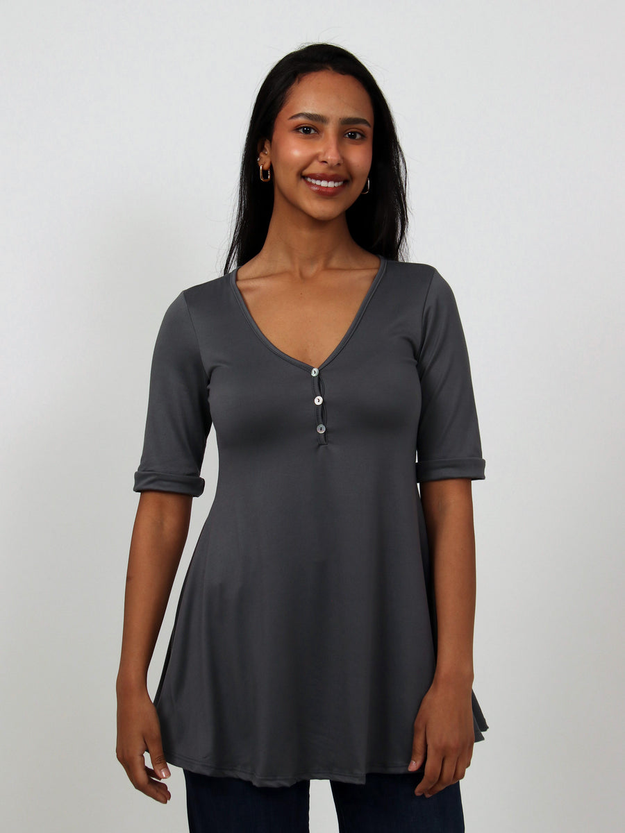 Basic Womens Short Sleeve with Button Detail Tunic Top