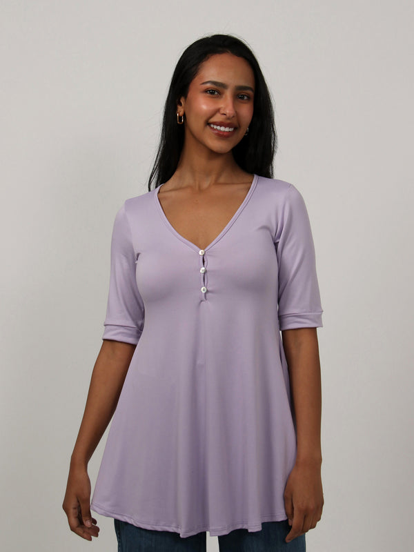 Basic Womens Short Sleeve with Button Detail Tunic Top