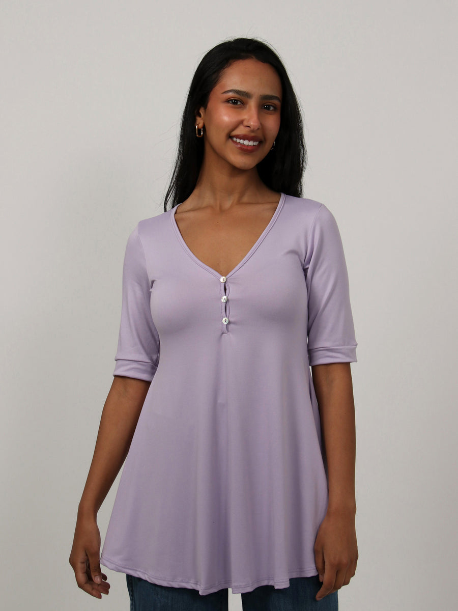 Basic Womens Short Sleeve with Button Detail Tunic Top