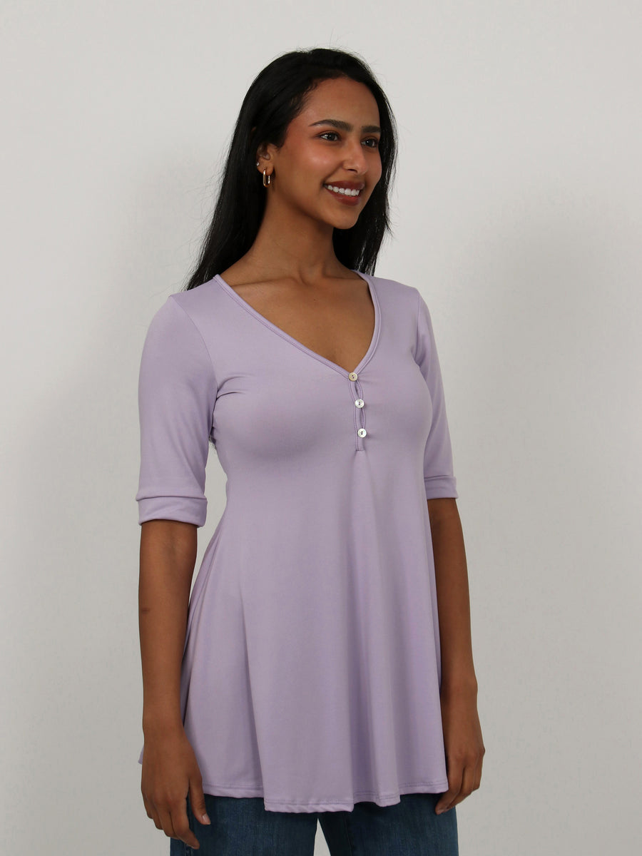 Basic Womens Short Sleeve with Button Detail Tunic Top