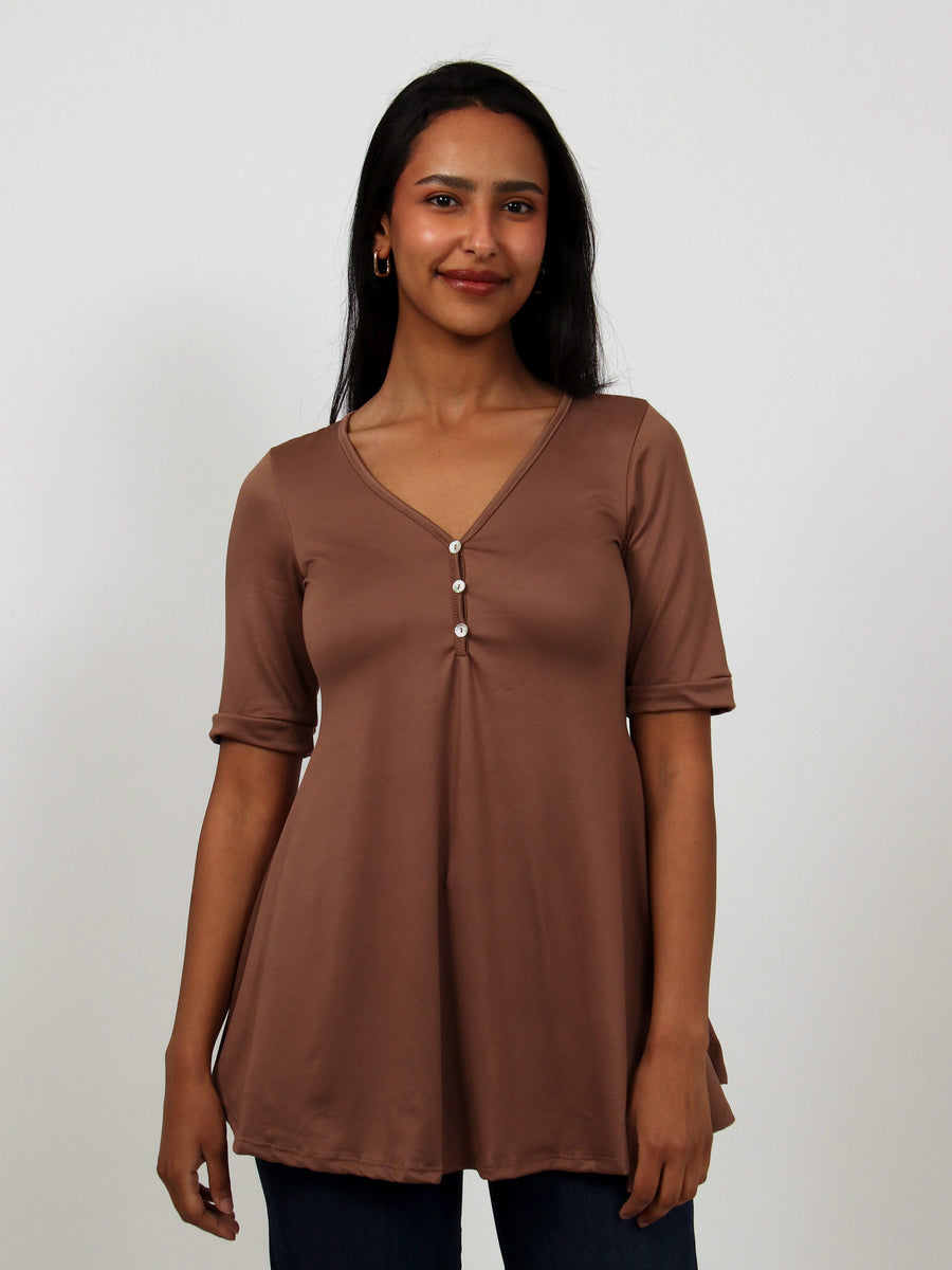 Basic Womens Short Sleeve with Button Detail Tunic Top