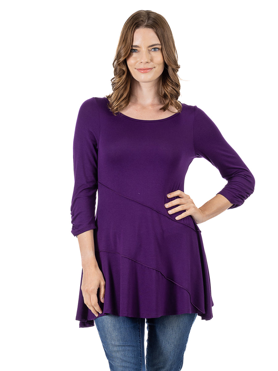 Essential Womens Ruched Sleeve Swing Tunic Top