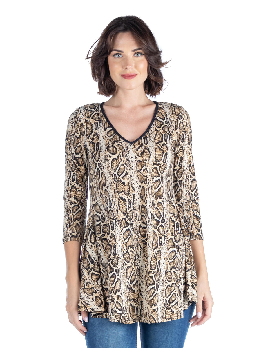 Essential Womens Snake Print Three Quarter Sleeve Tunic Top