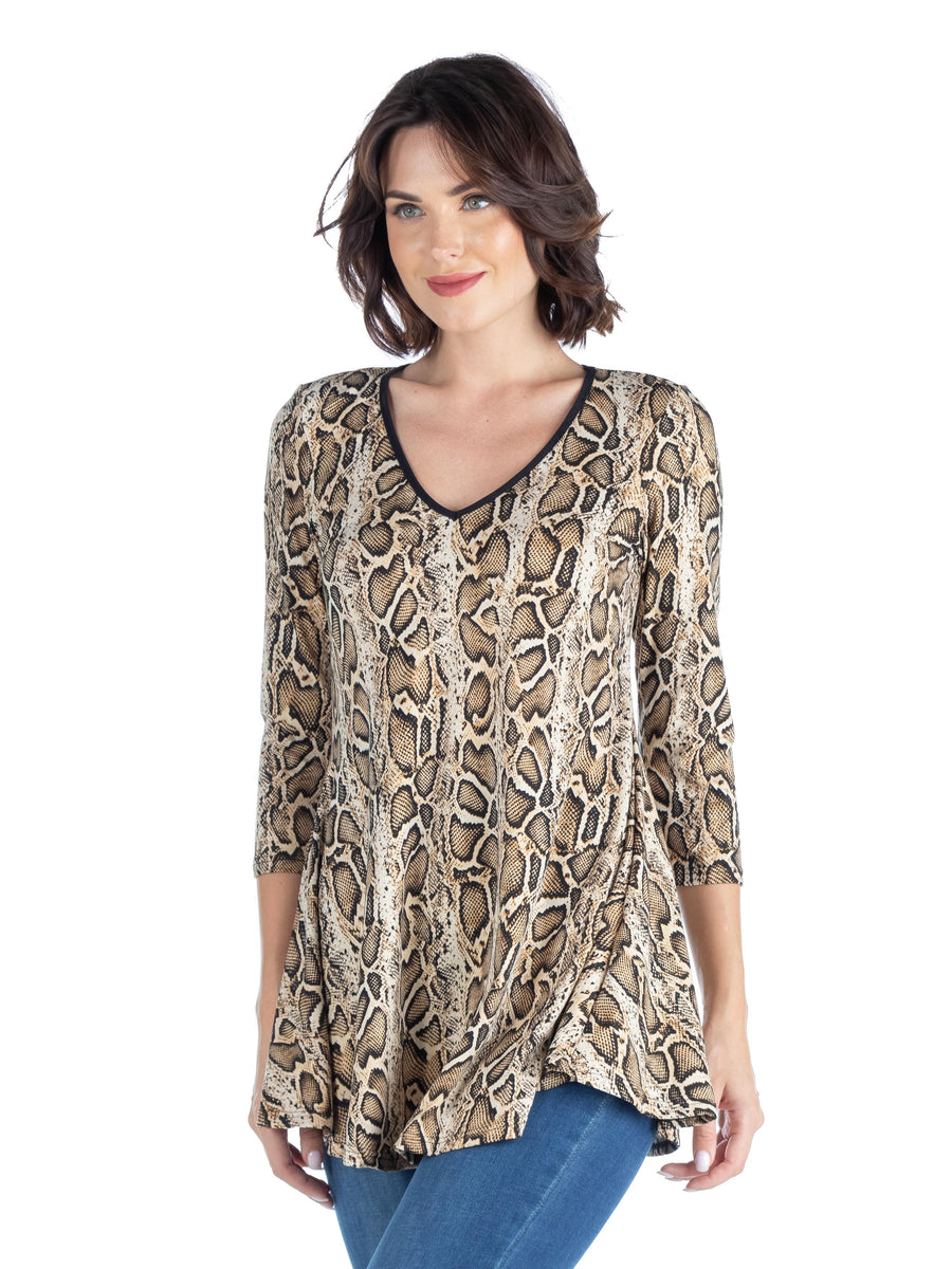 Essential Womens Snake Print Three Quarter Sleeve Tunic Top