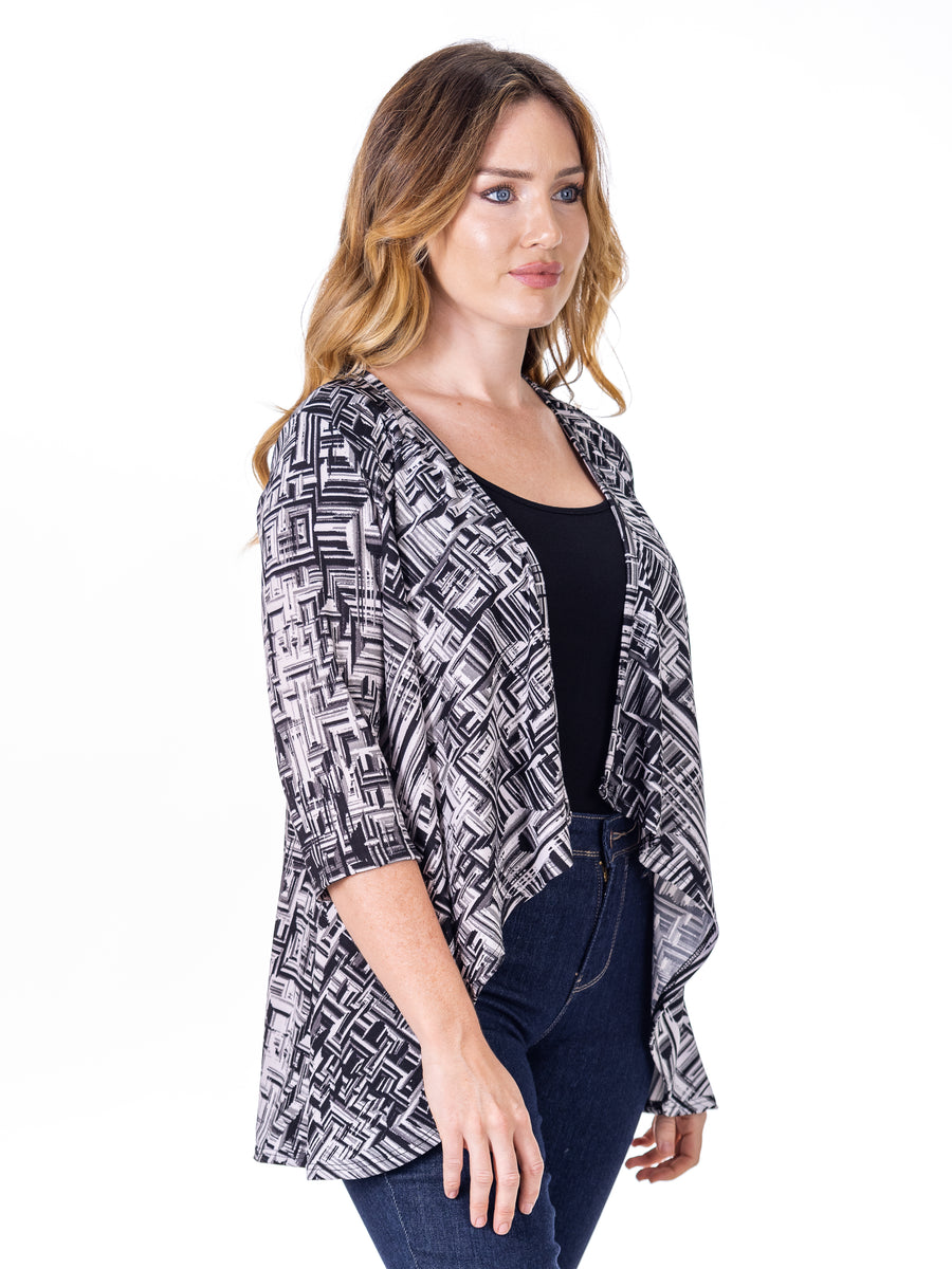Essential Petite Black Print Elbow Length Sleeve Open Jacket