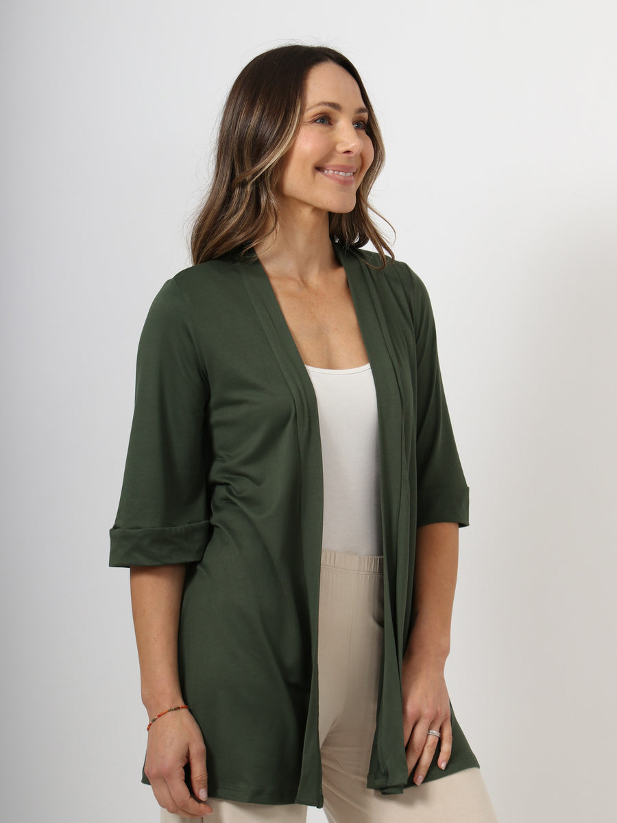 Basic Womens Open Front Elbow Length Sleeve Jacket