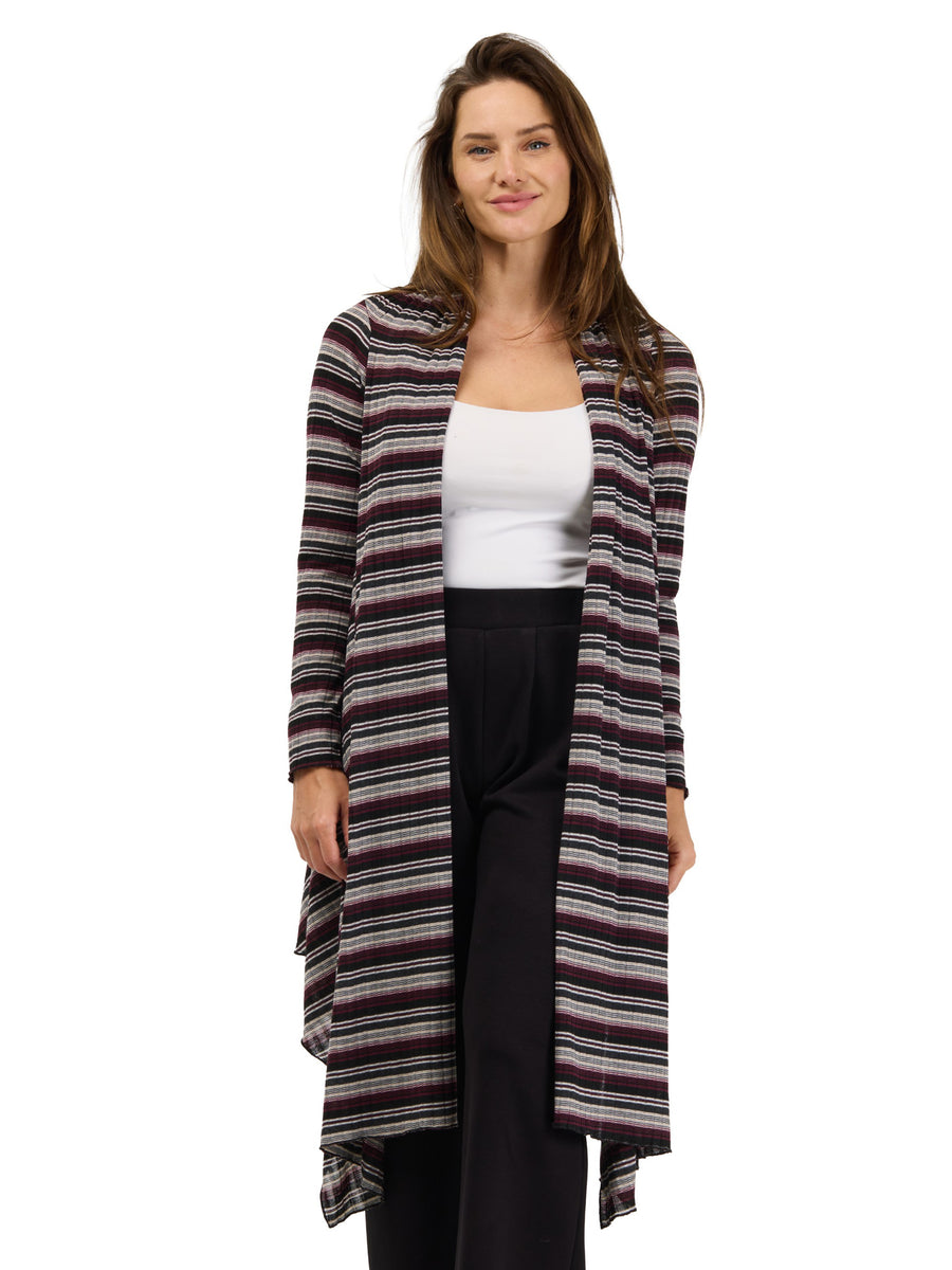 24seven Comfort Essential Womens Open Front Striped Long Sleeves Cardigan Jacket