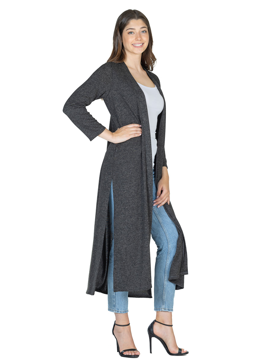 Essential Womens Long Duster Open Front Knit Jacket