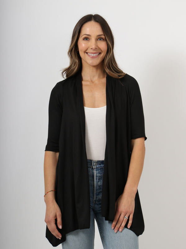 Basic Womens Loose Fit  Half Sleeve Open Front Jacket