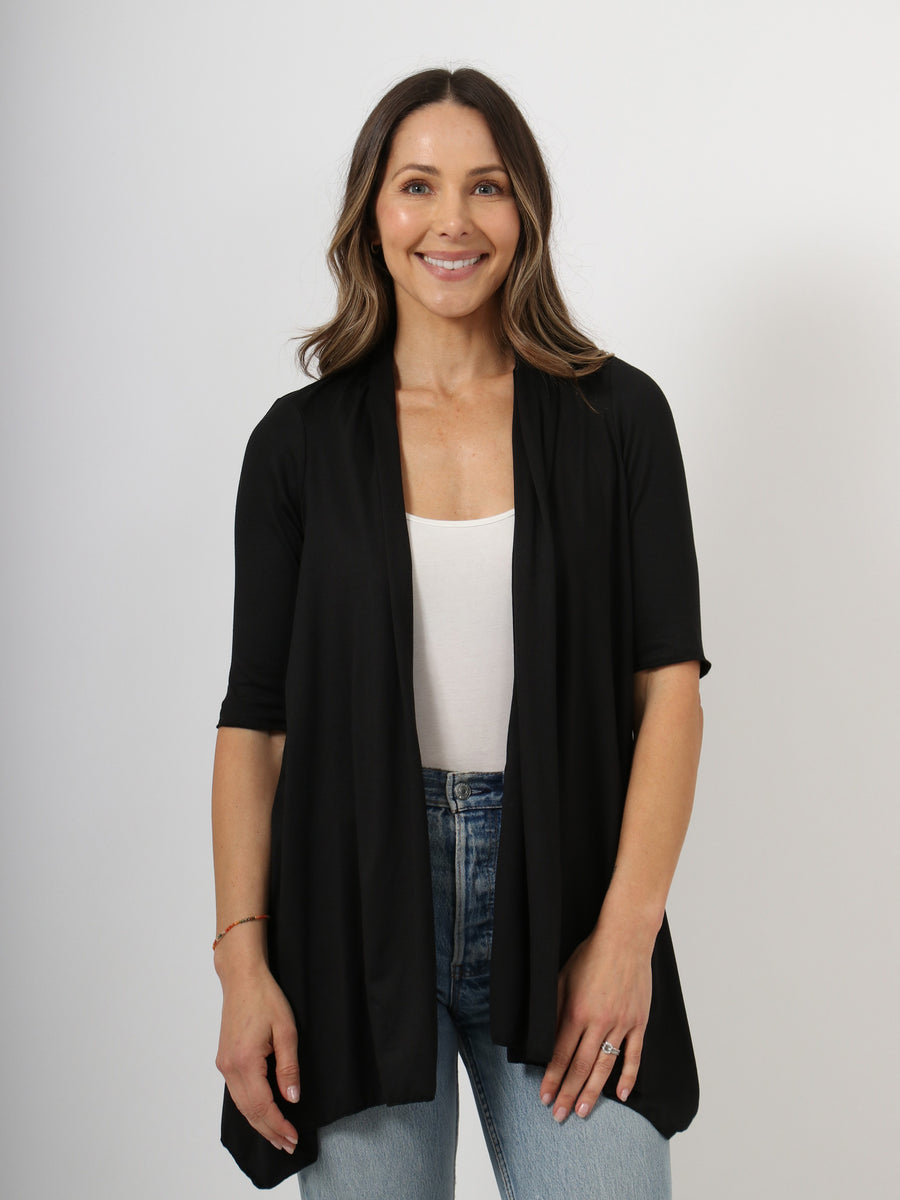 Basic Womens Loose Fit  Half Sleeve Open Front Jacket