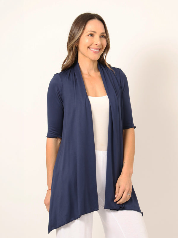 Basic Womens Loose Fit  Half Sleeve Open Front Jacket