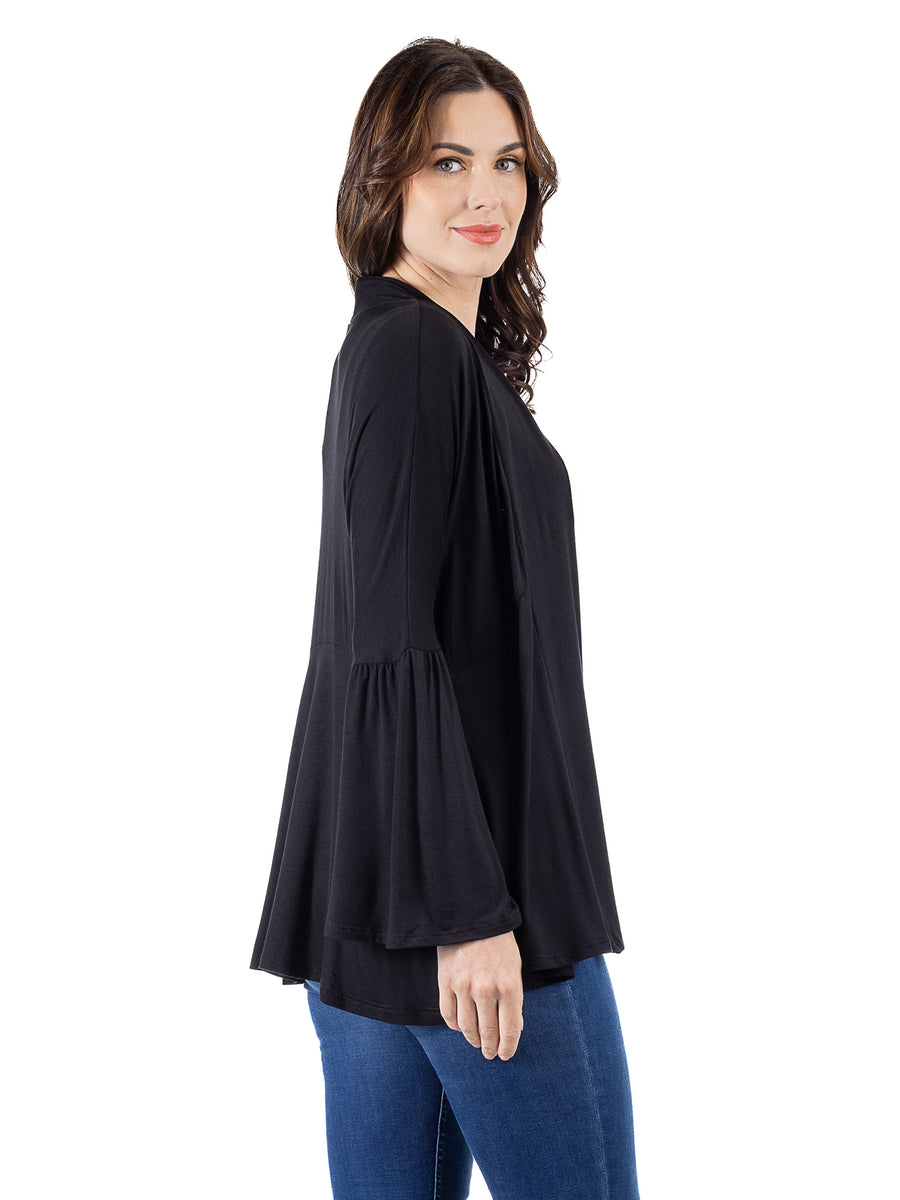 Basic Womens Bell Sleeve Flared Open Front Jacket