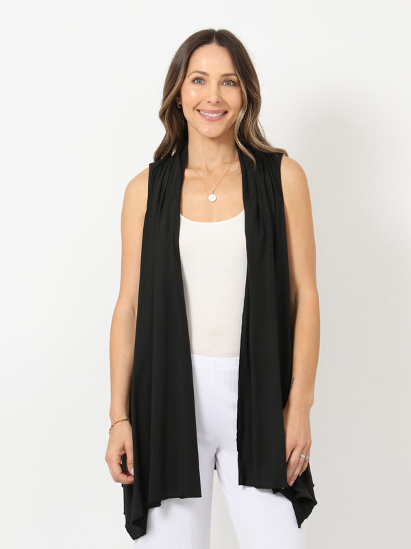 Basic Womens Draped Open Front Sleeveless Jacket
