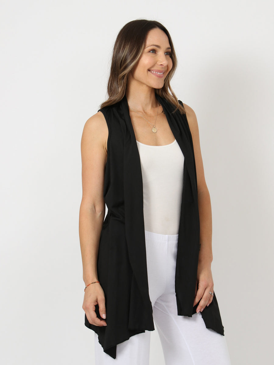Basic Womens Draped Open Front Sleeveless Jacket