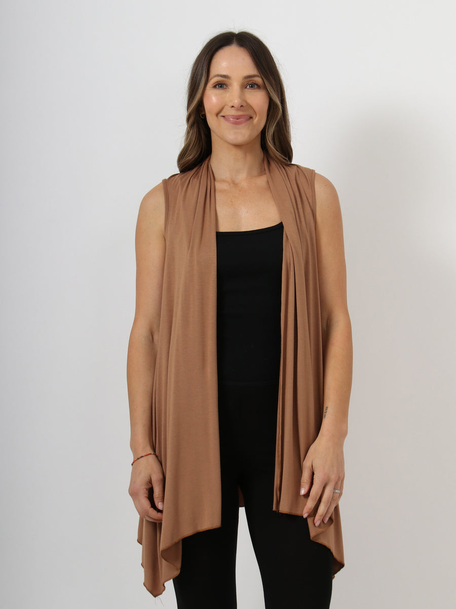 Basic Womens Draped Open Front Sleeveless Jacket